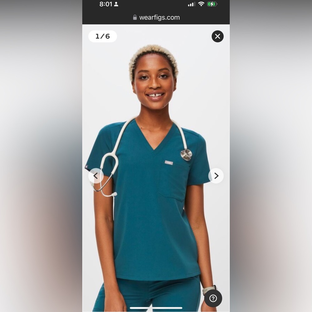 FIGS Technical Collection Catarina One Pocket Scrub Top In Carribean Blue